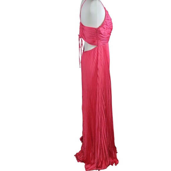 Lulus Dreaming in Color Coral V-Neck Pleated Satin Maxi Dress Size S - Picture 3 of 6